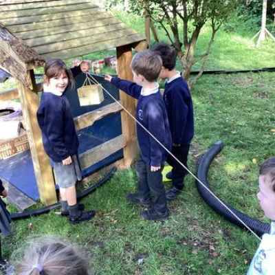 Then we wanted to learn all about mechanisms and in particular a pulley system, like the one Mrs Grinling uses in The Lighthouse Keeper's Lunch.